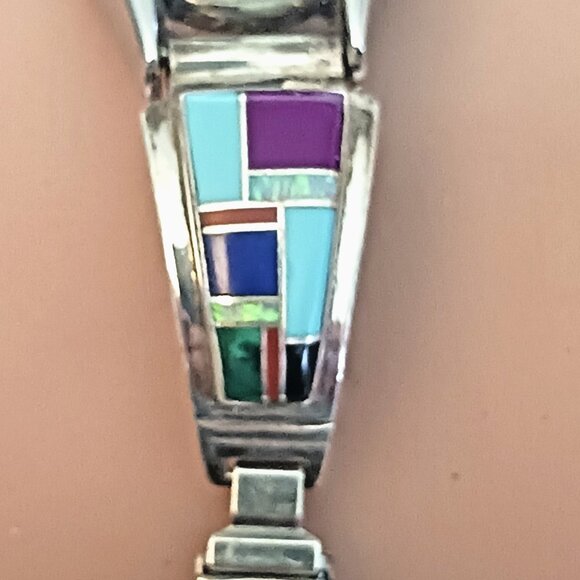 Native American Watch tips shoulders multistone inlay signed (1593) - Picture 2 of 6